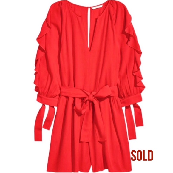 H&M Other - NWT Red Romper With Ruffle Balloon Sleeves